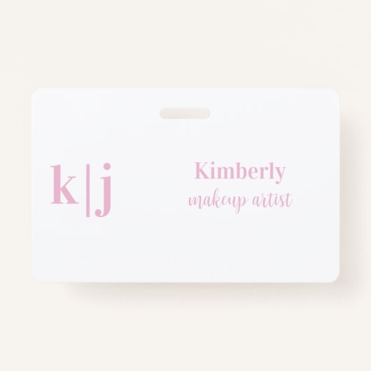 Pink and White Makeup Artist Employee Name Lanyard Badge (Voorkant)