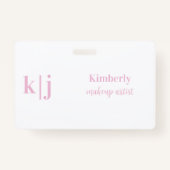 Pink and White Makeup Artist Employee Name Lanyard Badge (Achterkant)