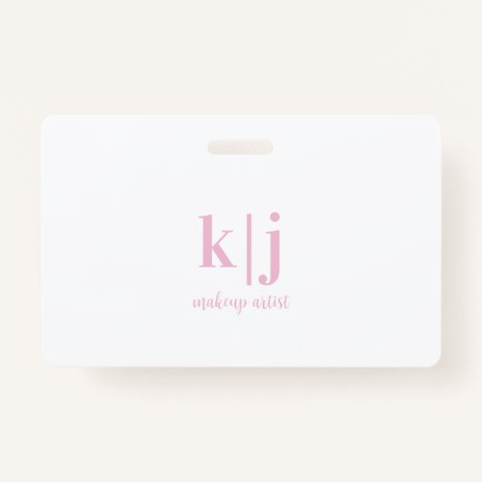 Pink and White Monogram QR Code Makeup Artist ID Badge (Voorkant)