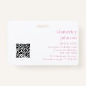 Pink and White Monogram QR Code Makeup Artist ID Badge (Achterkant)