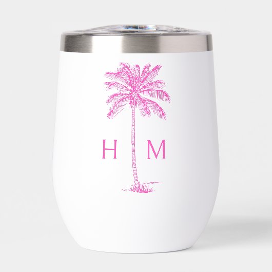 Pink and White Palm Palmetto Tree Monogram (Voorkant)
