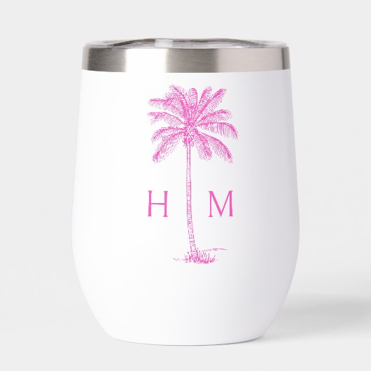 Pink and White Palm Palmetto Tree Monogram (Achterkant)