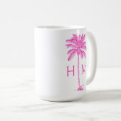  Pink and White Palm Palmetto Tree Monogram Koffiemok (Voorkant rechts)