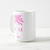  Pink and White Palm Palmetto Tree Monogram Koffiemok (Voorkant links)