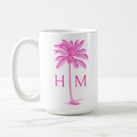 Pink and White Palm Palmetto Tree Monogram Koffiemok (Links)