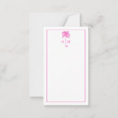 Pink and White Palm Palmetto Tree Monogram Notitiekaartje (Voorkant)