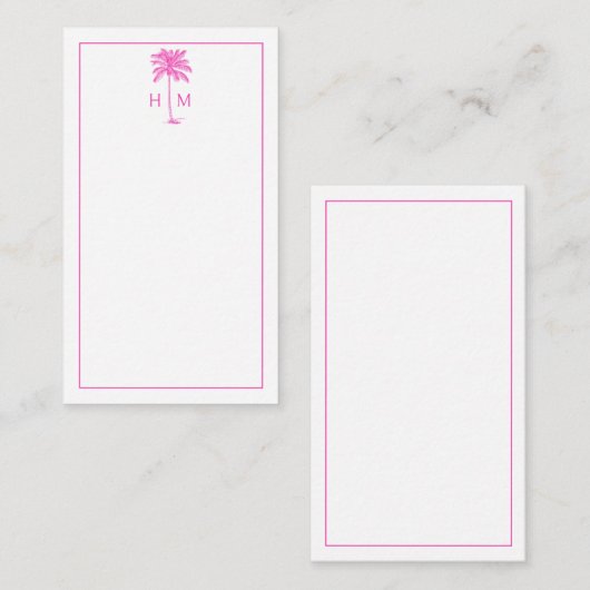 Pink and White Palm Palmetto Tree Monogram Notitiekaartje (Voorkant / Achterkant)