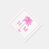 Pink and White Palm Palmetto Tree Monogram Servet (Hoek)