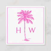 Pink and White Palm Palmetto Tree Monogram Vierkante Visitekaartje (Voorkant)