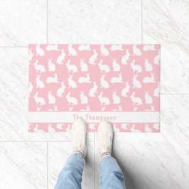 Pink And White Pattern Of Bunnies With A Name Deurmat