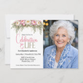 Pink and White Peony Celebration Of Life Kaart (Voorkant)