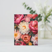 pink and white peony flowers with green leaves briefkaart (Staand voorkant)