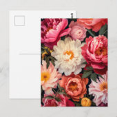 pink and white peony flowers with green leaves briefkaart (Voorkant / Achterkant)