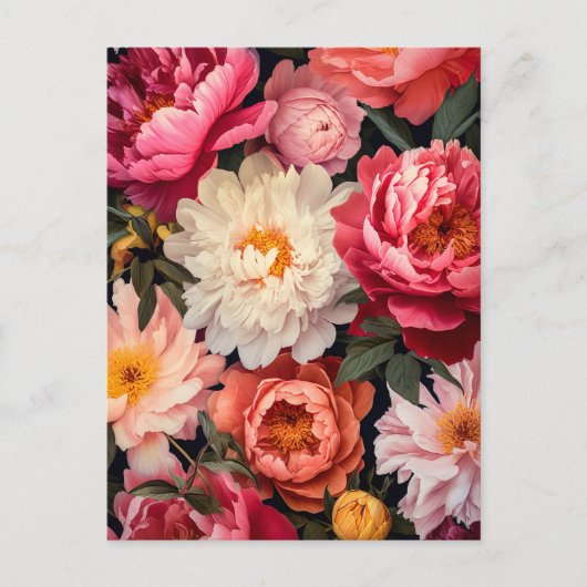 pink and white peony flowers with green leaves briefkaart (Voorkant)
