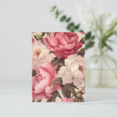 pink and white peony flowers with green leaves briefkaart (Staand voorkant)