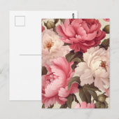 pink and white peony flowers with green leaves briefkaart (Voorkant / Achterkant)