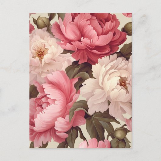 pink and white peony flowers with green leaves briefkaart (Voorkant)