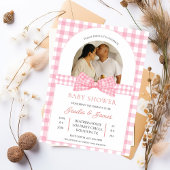 Pink and White photo Minimalist Baby shower  Kaart