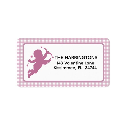 Pink and White Plaid Gingham Valentine Cupid Etiket (Voorkant)