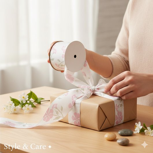 Pink and White Playful Floral Pattern Grosgrain Lint