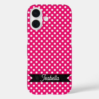 Pink and White Polka dots iPhone 16 Hoesje