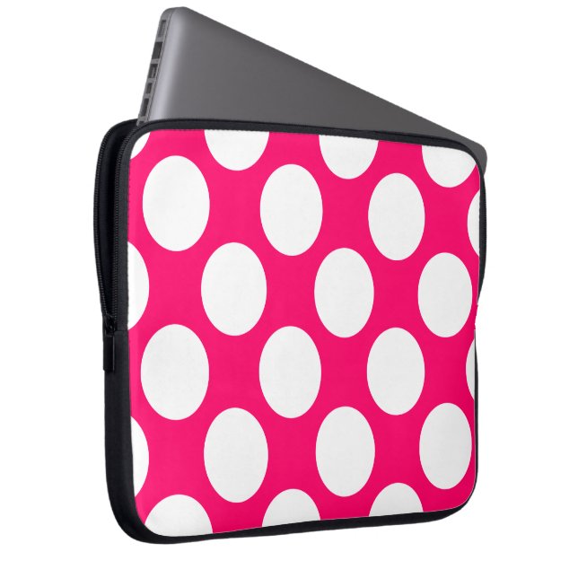 Pink and White Polka Dots Electronics Bag Laptop Sleeve (Voorkant Rechts)
