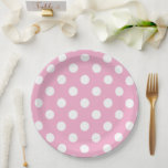 Pink And White Polka Dots Papieren Bordje<br><div class="desc">A Cute Pink And White Polka Dotted Round Paper Plate For A Girls Baby Shower Or Birthday Party</div>