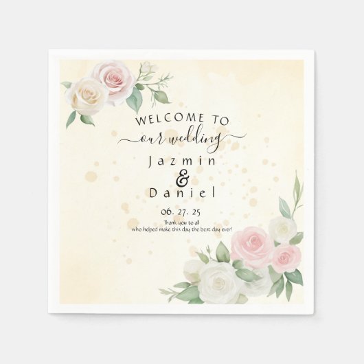 Pink and White Rose Dusky Blooms Program Fans Servet (Voorkant)