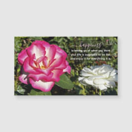 Pink and White Roses Photo Happiness Quote Magnet