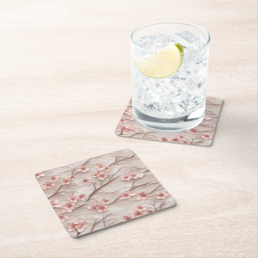 Pink and White Sakura Branches Custom Square Coast Kartonnen Onderzetters (Insitu)