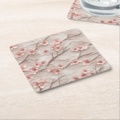Pink and White Sakura Branches Custom Square Coast Kartonnen Onderzetters (Schuin)