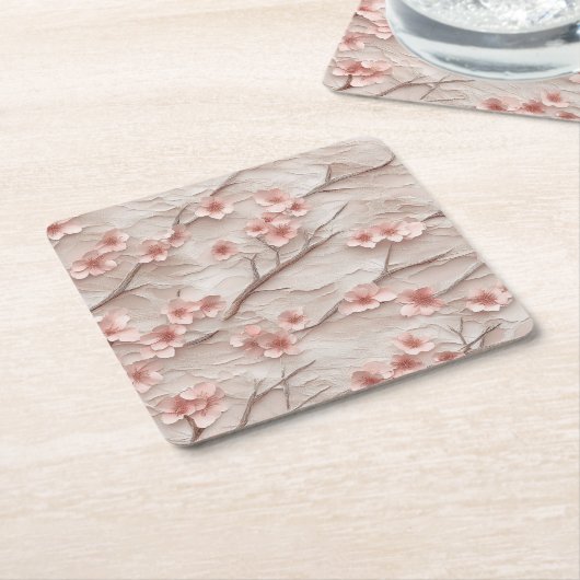 Pink and White Sakura Branches Custom Square Coast Kartonnen Onderzetters (Schuin)