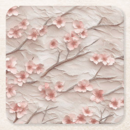 Pink and White Sakura Branches Custom Square Coast Kartonnen Onderzetters