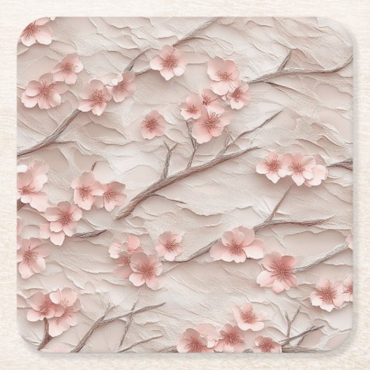 Pink and White Sakura Branches Custom Square Coast Kartonnen Onderzetters (Voorkant)