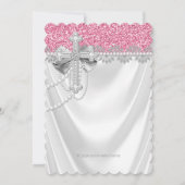 Pink and White Satin Glitter First Communion Kaart (Achterkant)