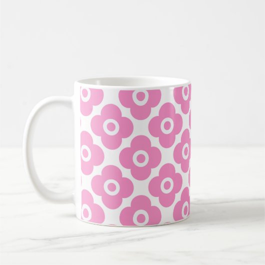 Pink and white simple floral pattern koffiemok (Links)