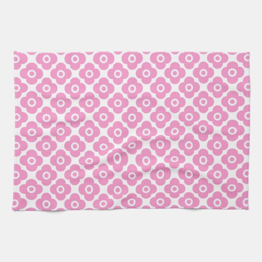 Pink and white simple floral pattern theedoek (Horizontaal)