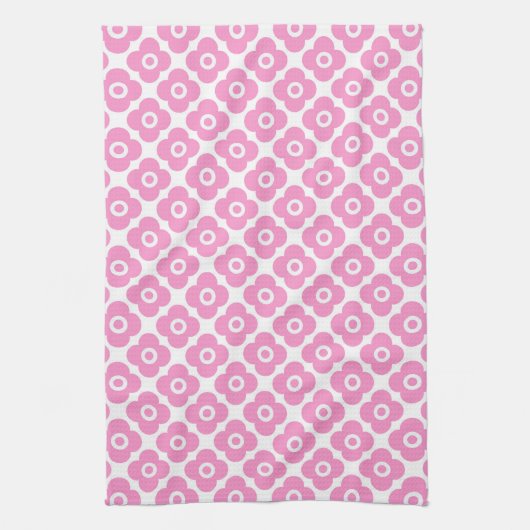 Pink and white simple floral pattern theedoek (Verticaal)
