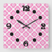 Pink and white simple floral pattern vierkante klok (Voorkant)