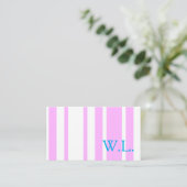 Pink and White Simple Stripes with Monogram Visitekaartje (Staand voorkant)