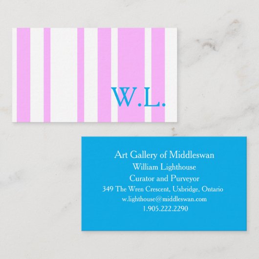 Pink and White Simple Stripes with Monogram Visitekaartje (Voorkant / Achterkant)