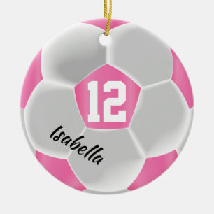 Pink and White ⚽ Soccer Ball Keramisch Ornament