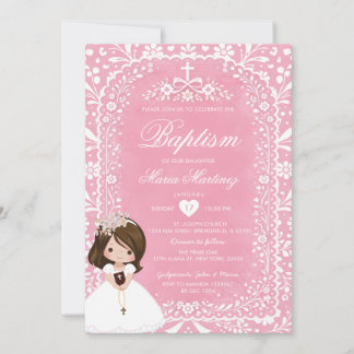 Pink and White Talavera Girl Baptism Papel Picado Kaart