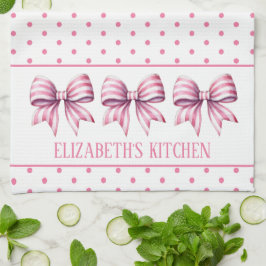 Pink and White Watercolor Bows Personalized Theedoek