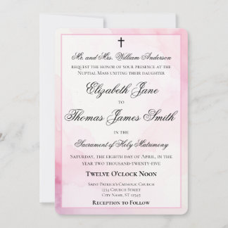 Pink and White Watercolor Catholic Wedding Kaart