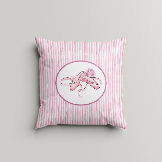Pink and White Watercolor Stripes w Ballet Shoes Kussen