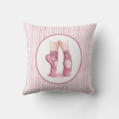 Pink and White Watercolor Stripes w Pointe Shoes Kussen (Achterkant)