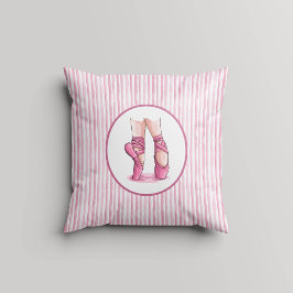 Pink and White Watercolor Stripes w Pointe Shoes Kussen