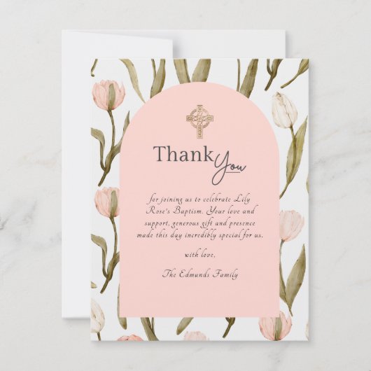 Pink and White Watercolor Tulips Baptism Bedankkaart (Voorkant)
