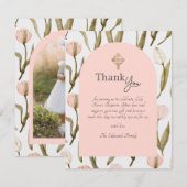 Pink and White Watercolor Tulips Baptism Bedankkaart (Voorkant / Achterkant)